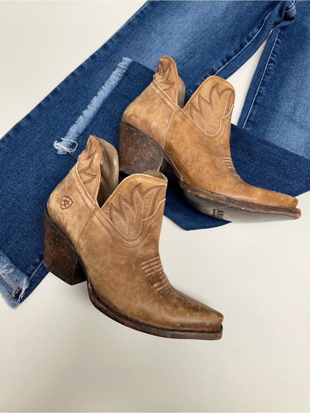 Ariat Brown Suede Western Cutout Ankle Booties - Picture 4 of 10